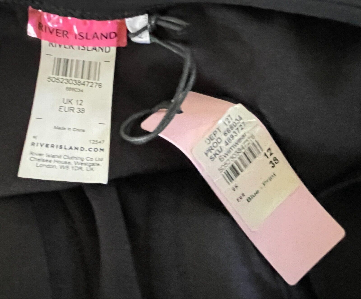 RIVER ISLAND Black & Contrast Print One Piece Swimsuit Size 12 Moulded Cups Zip