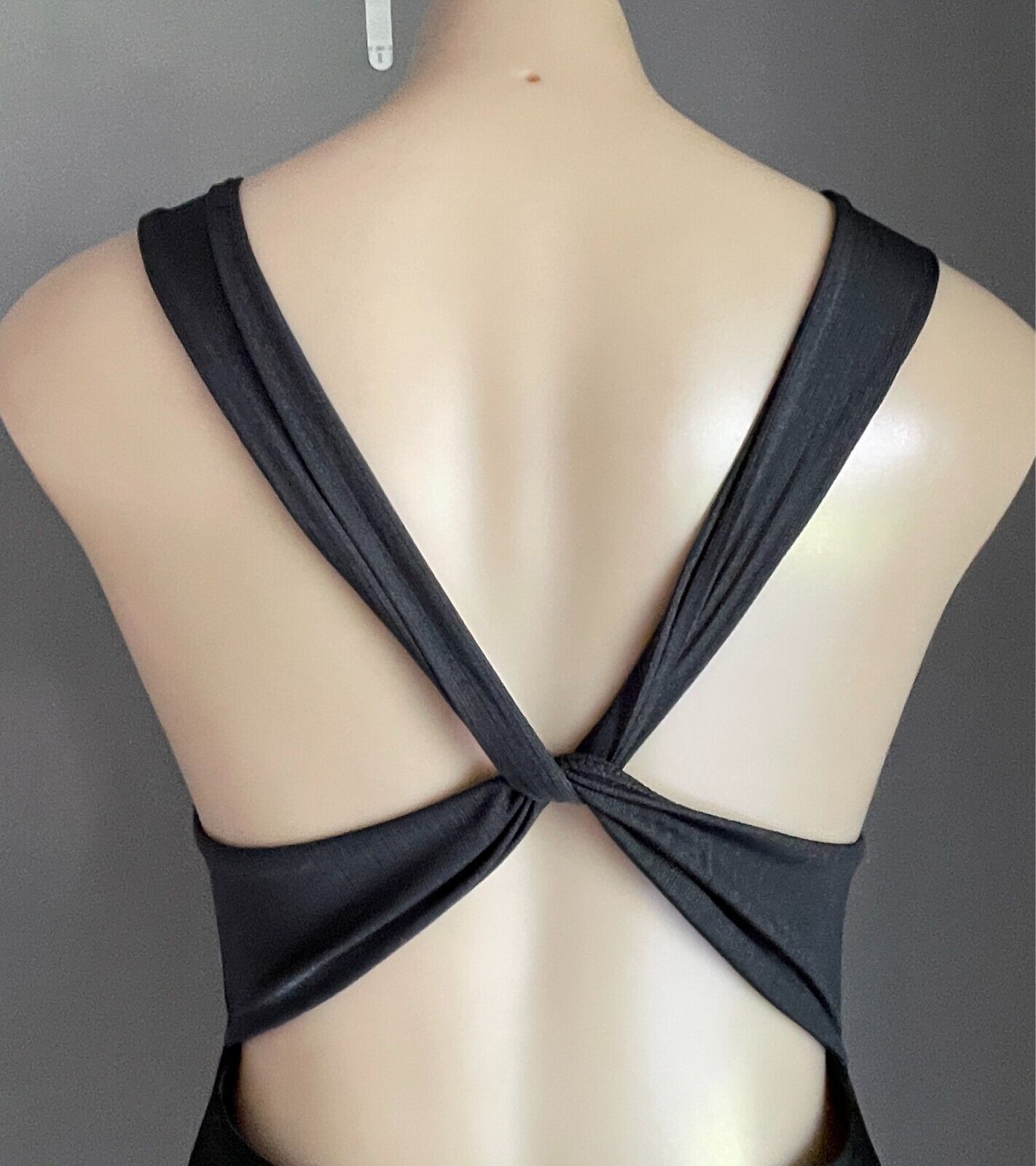 CUPSHE Black V-Neck One Piece Swimsuit Size L Twisted Back Contrast Rib Fabric