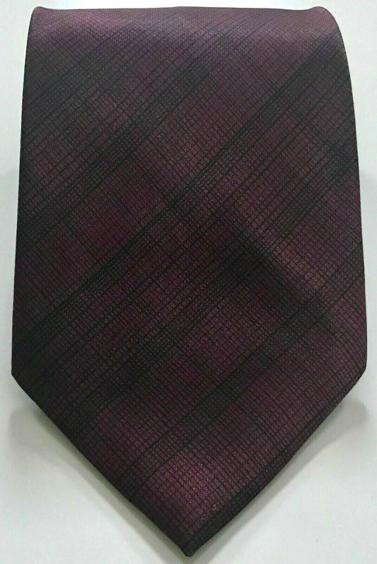 RENE CHAGALL Mens Retro Burgundy & Black Print Handmade Tie - Standard Width