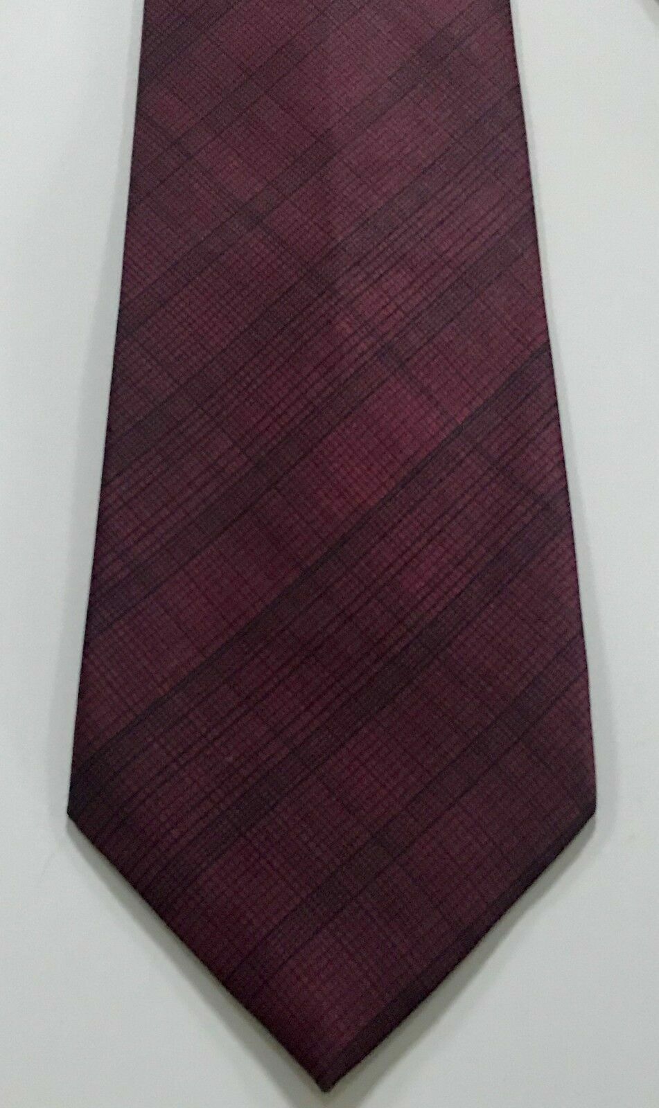 RENE CHAGALL Mens Retro Burgundy & Black Print Handmade Tie - Standard Width