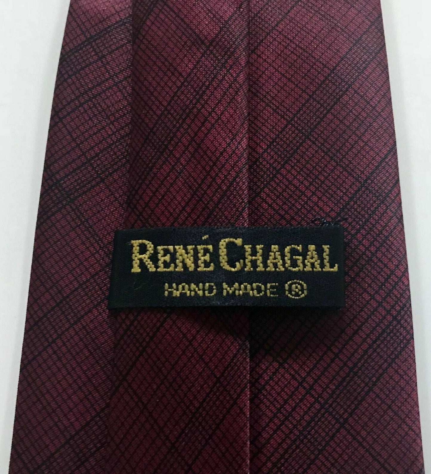 RENE CHAGALL Mens Retro Burgundy & Black Print Handmade Tie - Standard Width