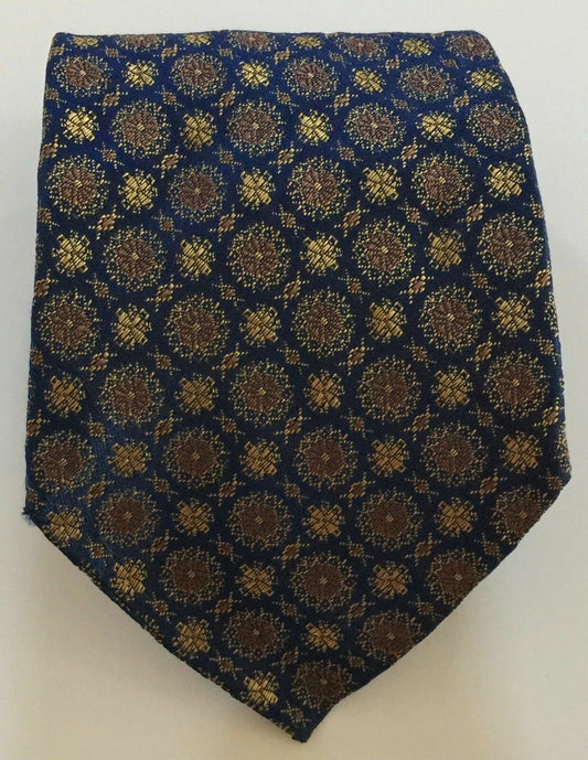 VINTAGE Mens Navy Blue & Gold Print Tie - Beautiful Colours!