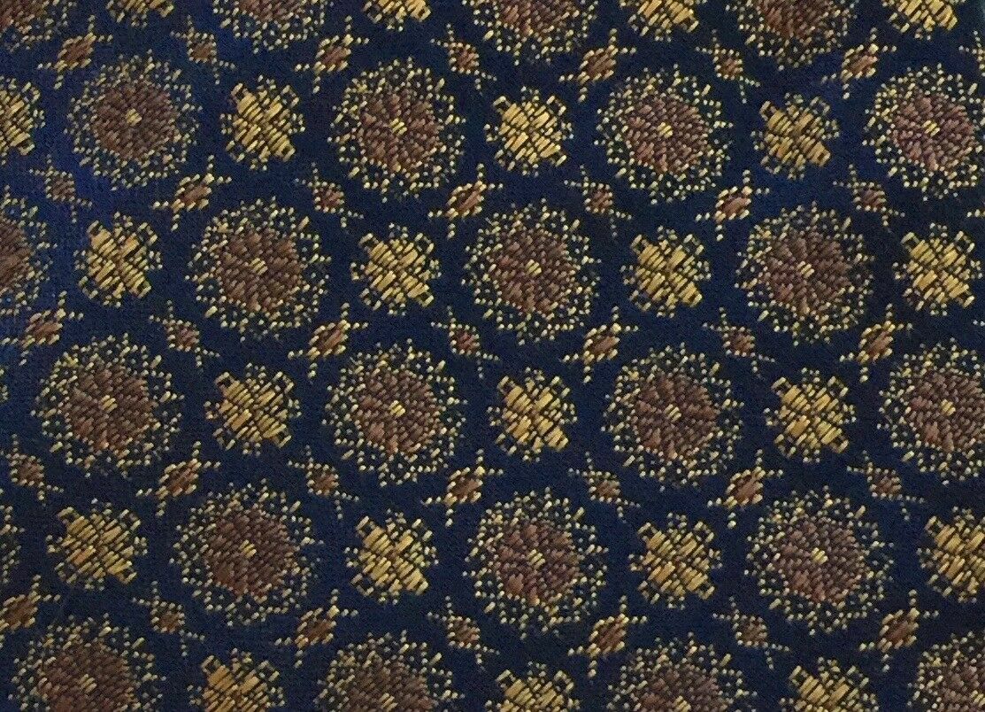 VINTAGE Mens Navy Blue & Gold Print Tie - Beautiful Colours!