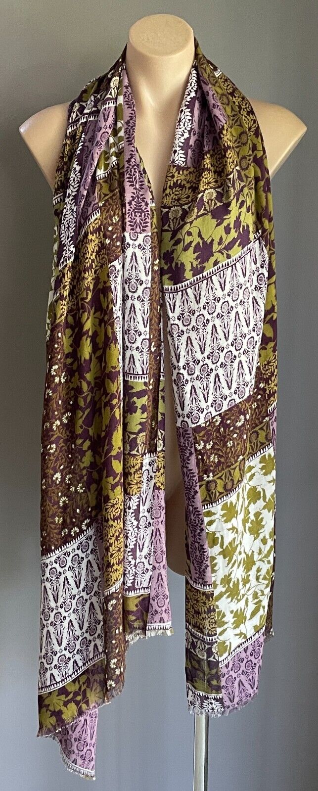 Neck Scarf Purple Mauve Khaki White Patchwork  Lightweight Rectangle 72 x204cm
