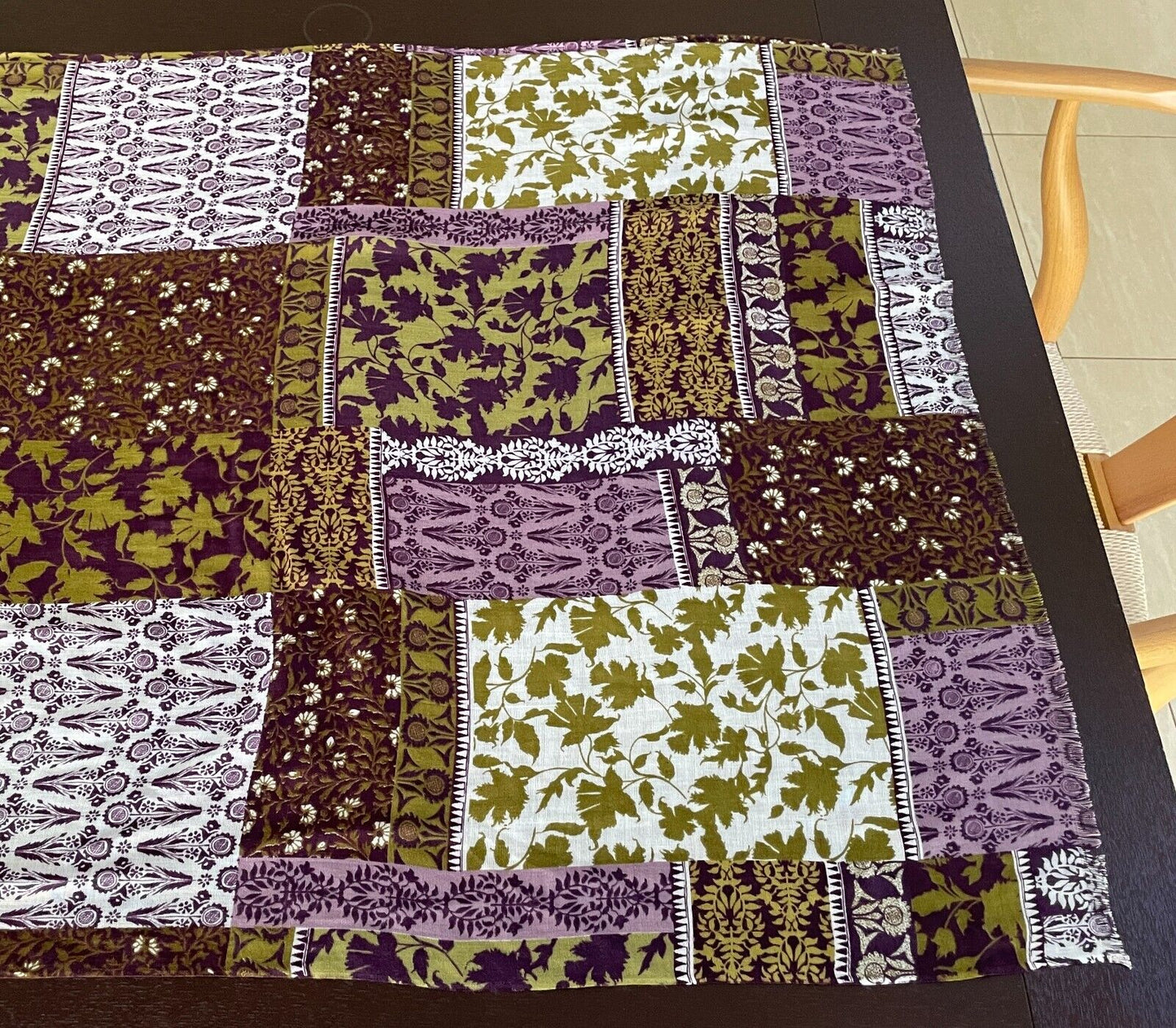 Neck Scarf Purple Mauve Khaki White Patchwork  Lightweight Rectangle 72 x204cm