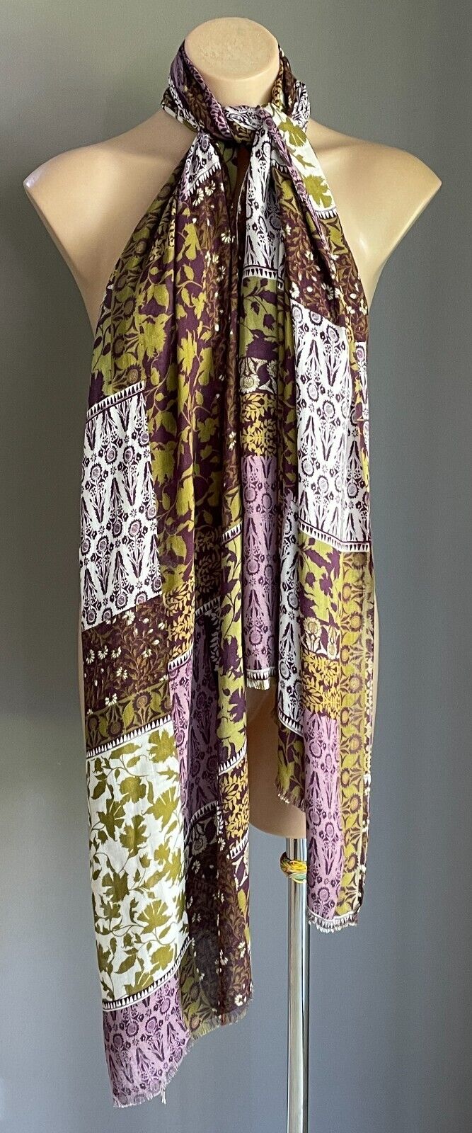 Neck Scarf Purple Mauve Khaki White Patchwork  Lightweight Rectangle 72 x204cm