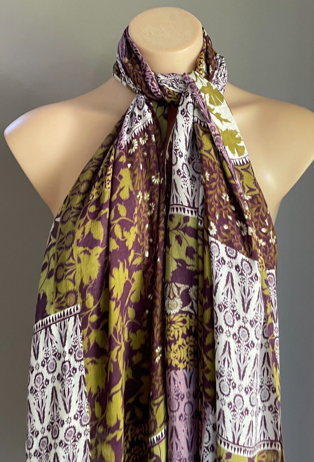 Neck Scarf Purple Mauve Khaki White Patchwork  Lightweight Rectangle 72 x204cm