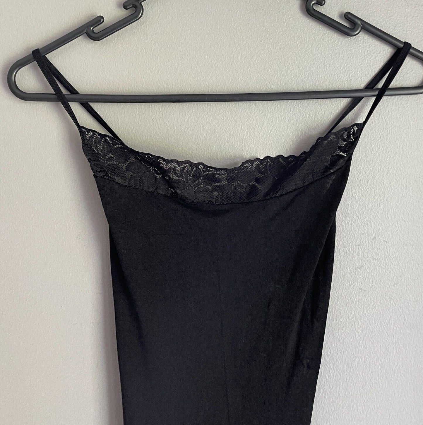 Body Stocking Black Nylon Stretch Full Lace Trim Garter Look Size 10 Crotchless