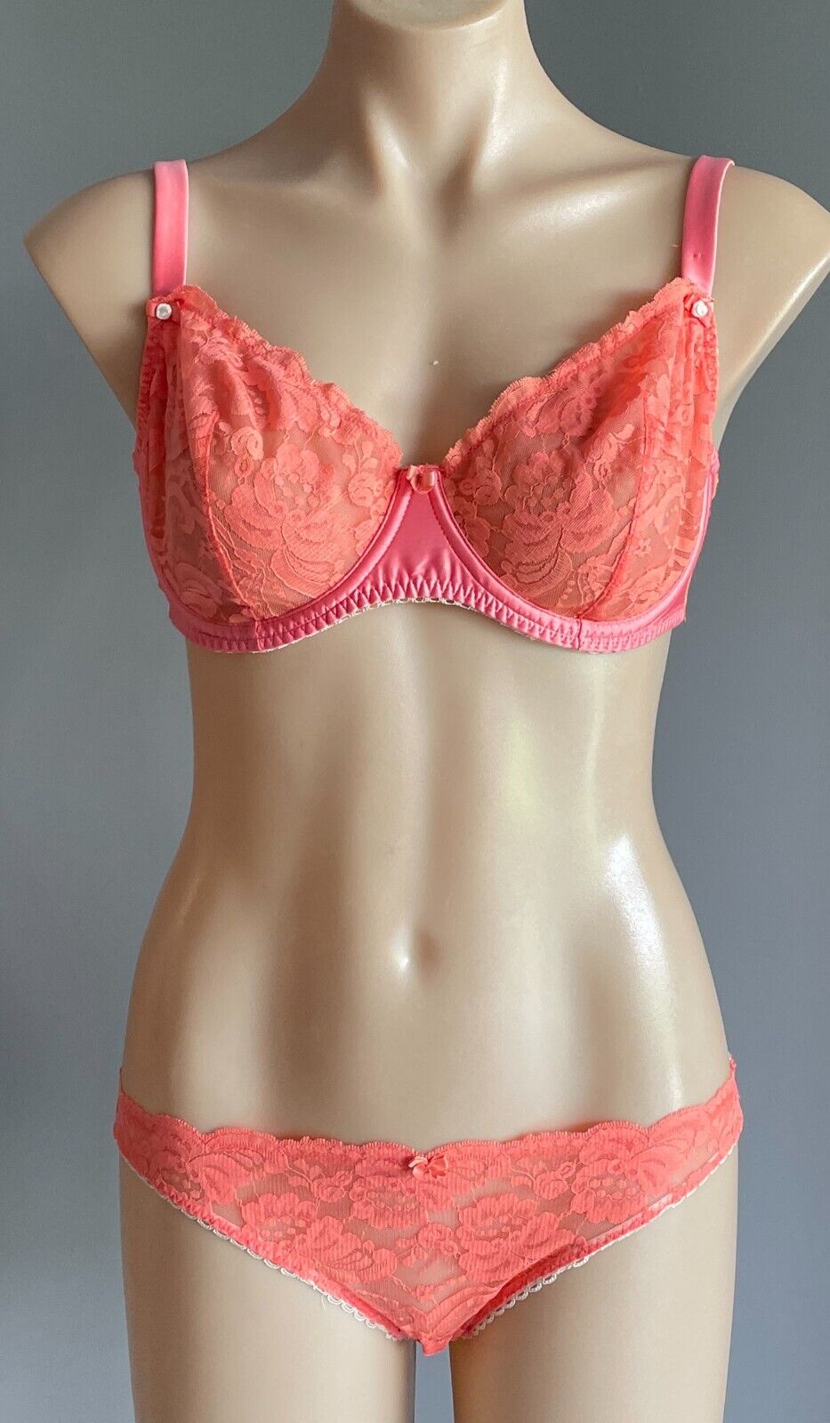 WILD HEARTS Bra 16D Apricot Lace Satin Trim Underwire Bra Set 16 D Briefs Sz 12