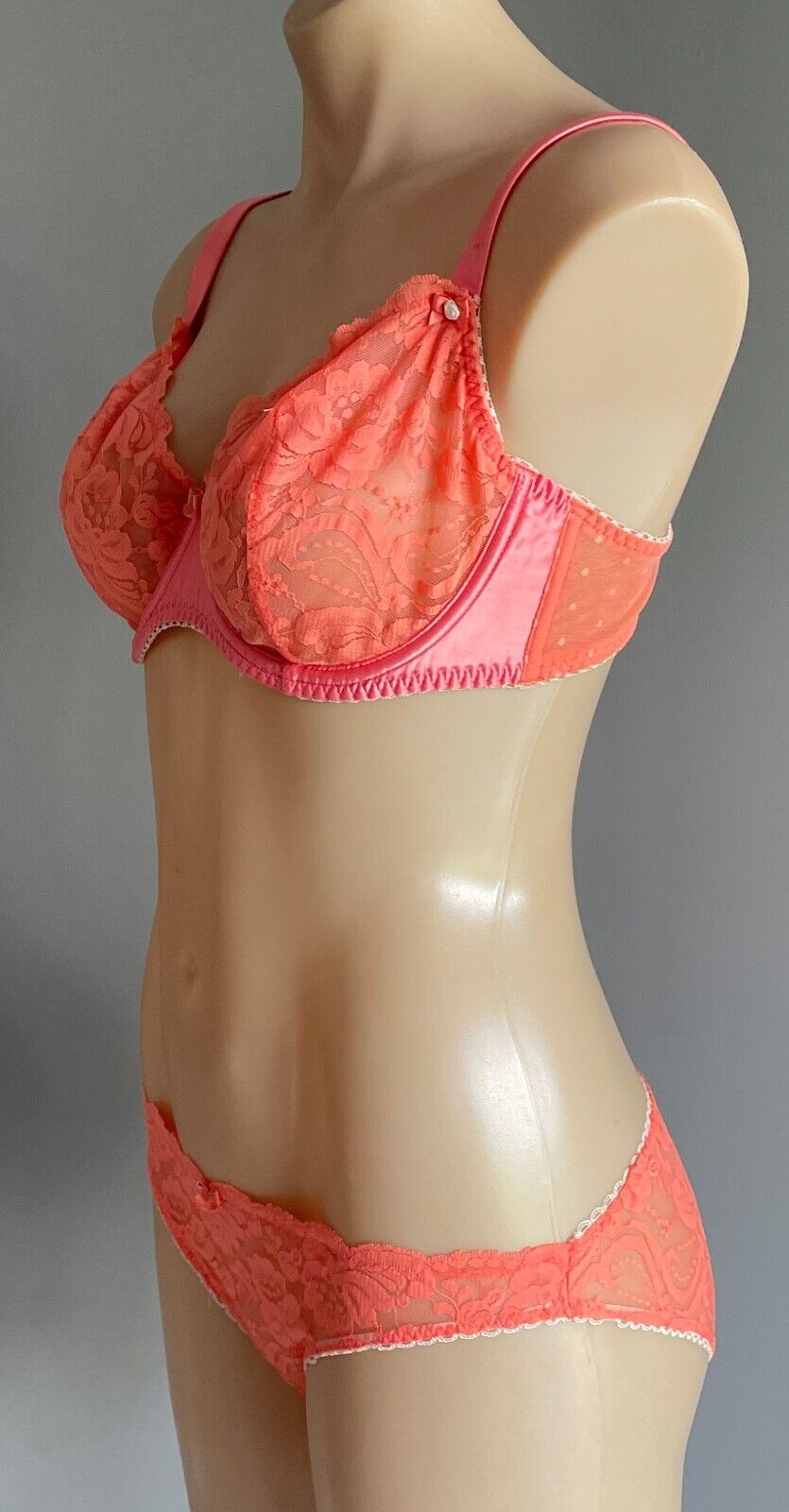 WILD HEARTS Bra 16D Apricot Lace Satin Trim Underwire Bra Set 16 D Briefs Sz 12