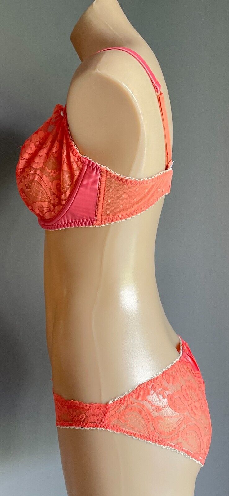 WILD HEARTS Bra 16D Apricot Lace Satin Trim Underwire Bra Set 16 D Briefs Sz 12