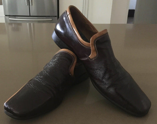 Mens HUDSON Shoes  Loafers Brown & Tan Leather Slip On Size 43 - Italian Made
