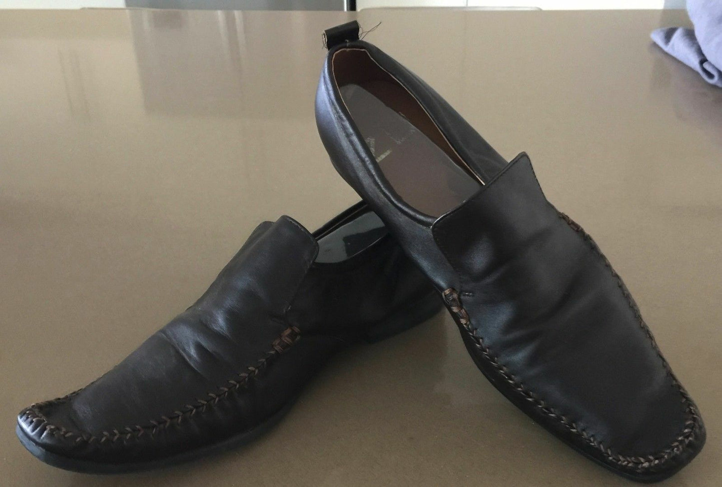 ZU Slip On Shoes Brown Leather Smart Casual Mens Size 9 Great Condition