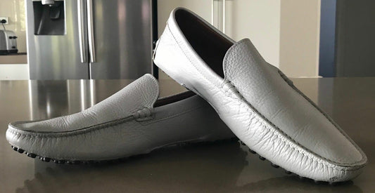 Mens PATRIZIO DOLCI Shoes Loafers Light Grey Textured Leather Slip On Size 41