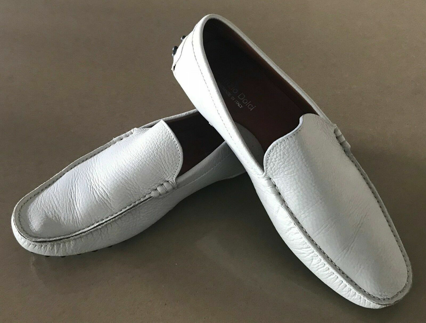 Mens PATRIZIO DOLCI Shoes Loafers Light Grey Textured Leather Slip On Size 41