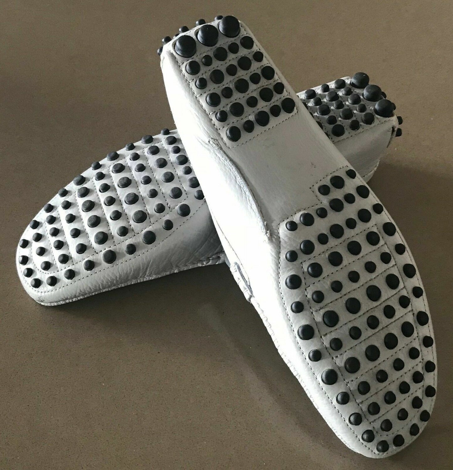 Mens PATRIZIO DOLCI Shoes Loafers Light Grey Textured Leather Slip On Size 41