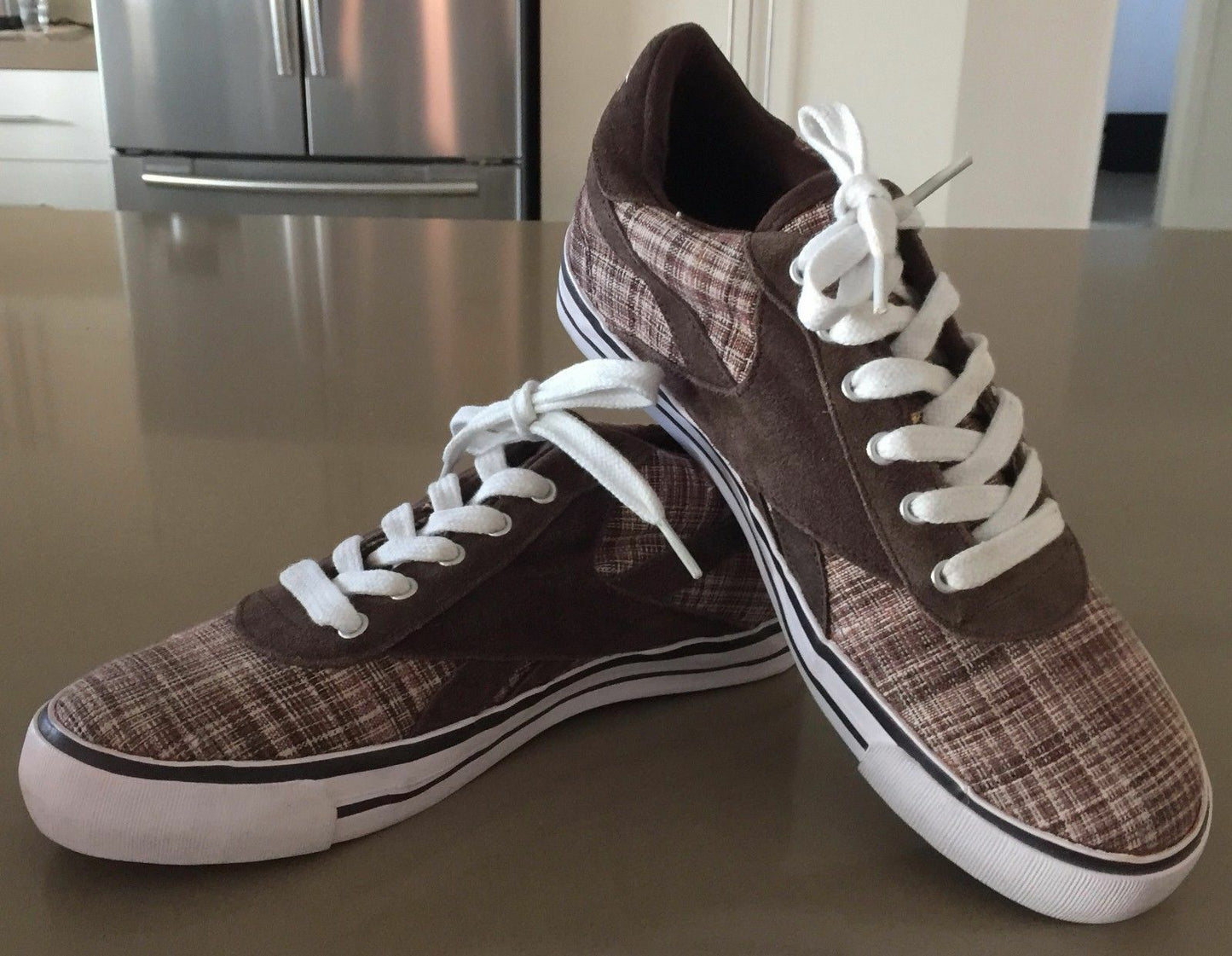 REEBOK Sneakers Brown Beige Check Print Shoes Mens Size US 8.5 UK 6 25.5cm New