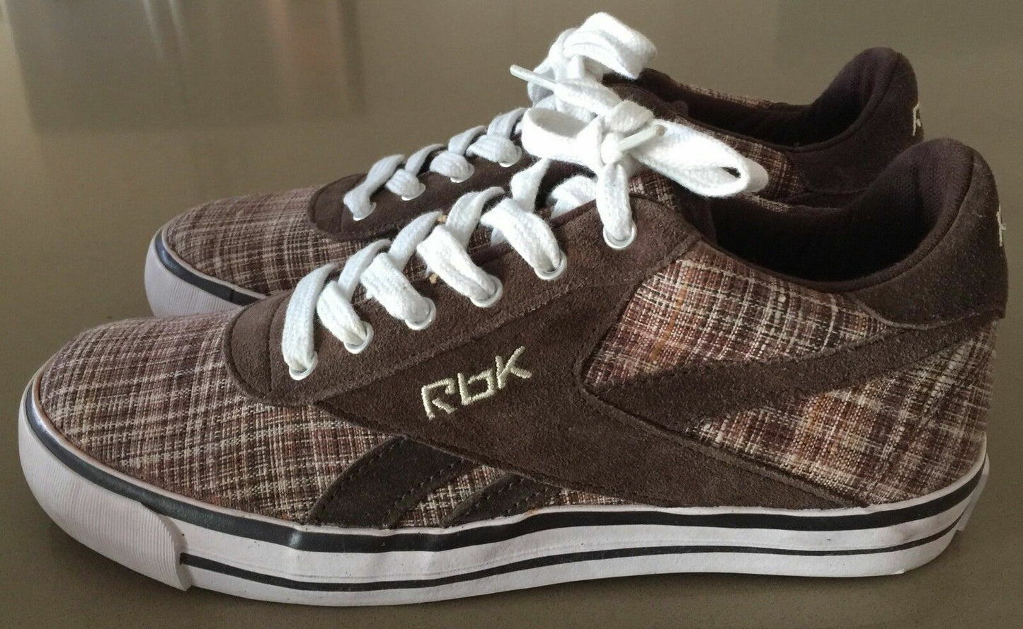 REEBOK Sneakers Brown Beige Check Print Shoes Mens Size US 8.5 UK 6 25.5cm New