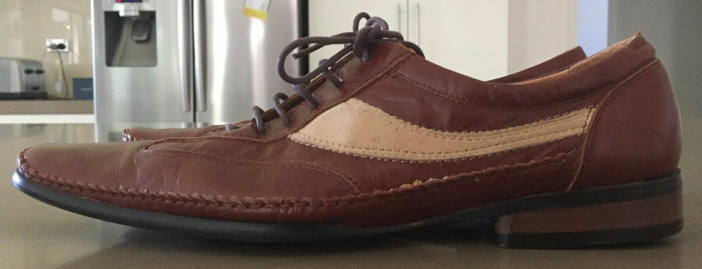 Mens ANTOINE & STANLEY Dress Shoes Two Tone Tan Leather & Suede Lace Up Size 41
