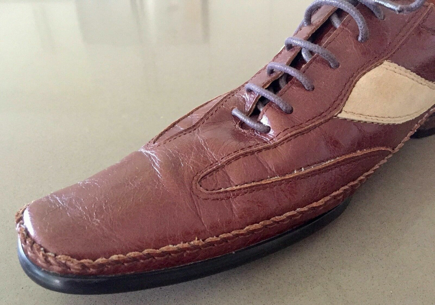 Mens ANTOINE & STANLEY Dress Shoes Two Tone Tan Leather & Suede Lace Up Size 41