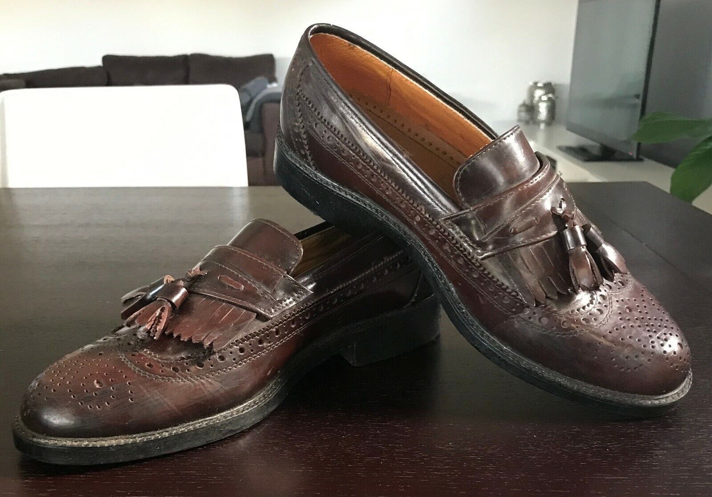 Mens LA VIANINI CALZATURE Shoes Brown Leather Brogue Style Tassel Trim Size 41 8