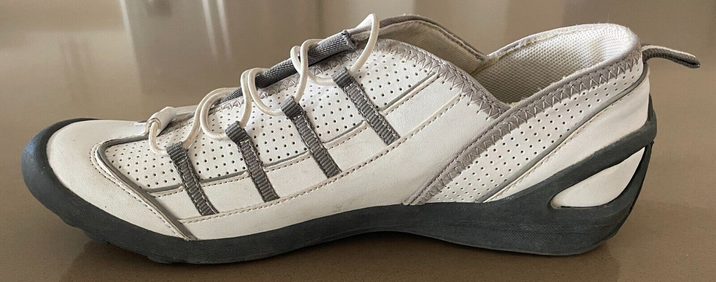 RIVERS White & Grey Trim Elastic Lace Pleather PU Sneakers Walking Shoes Size 8