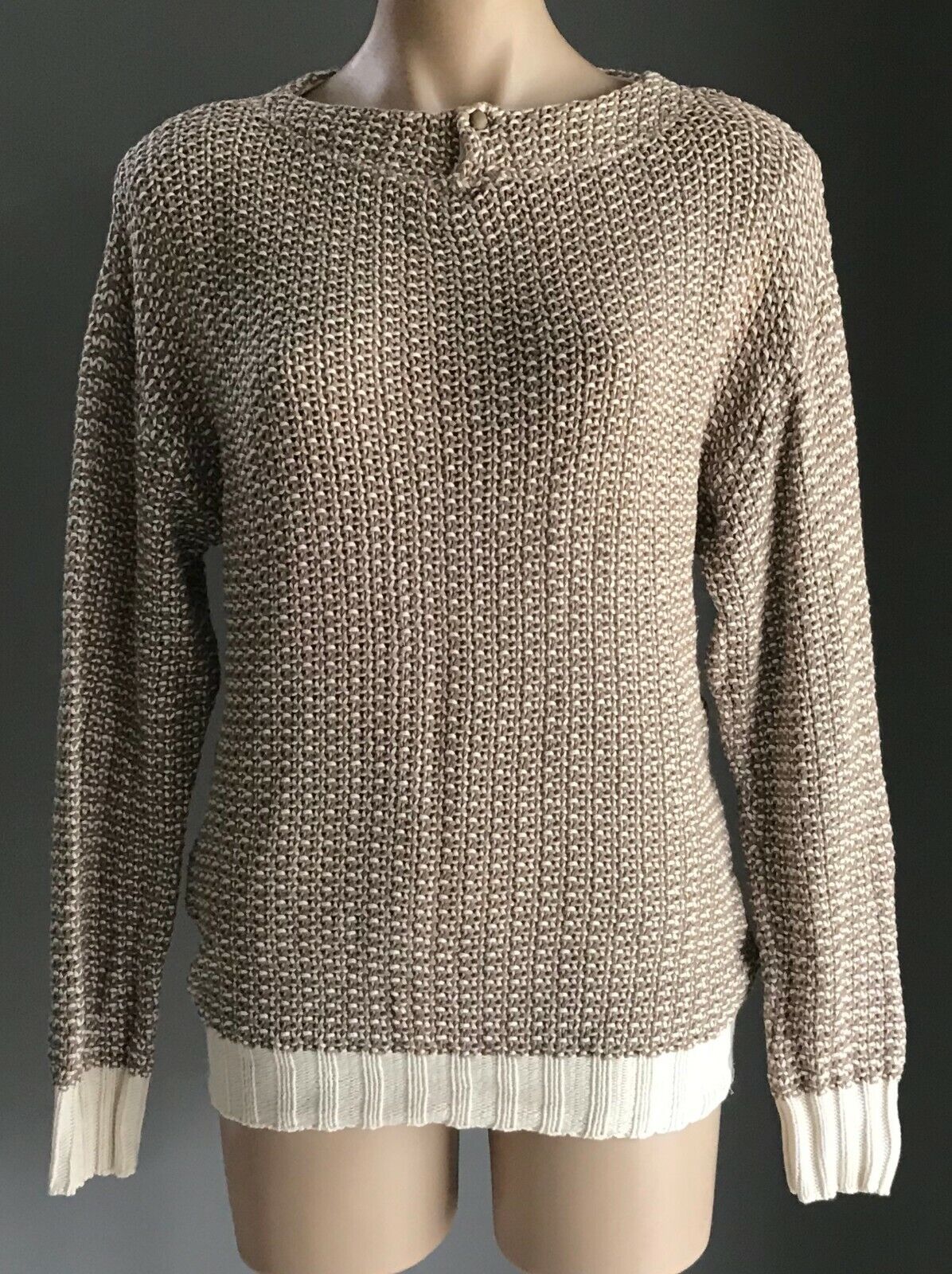 STEFANEL Brown & Off White Chunky Knit Sweater Jumper Ladies Size 12 Italian