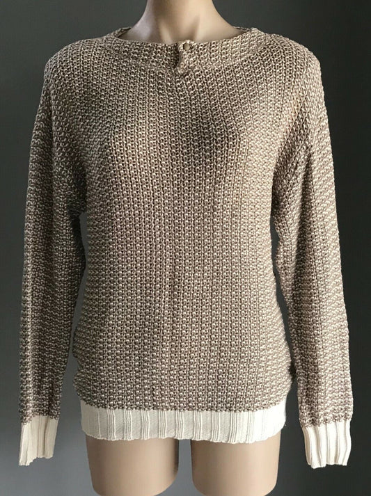 STEFANEL Brown & Off White Chunky Knit Sweater Jumper Ladies Size 12 Italian