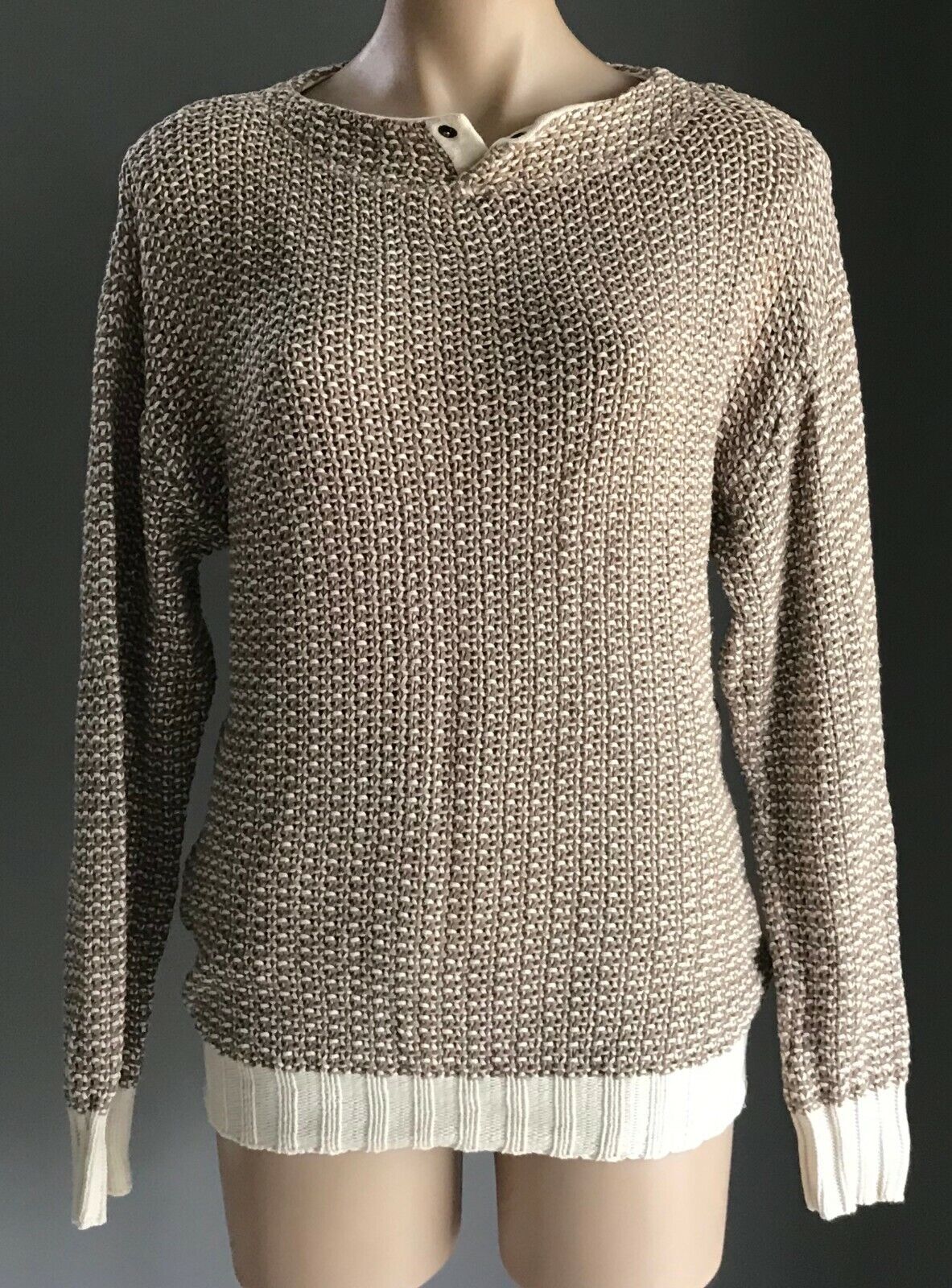 STEFANEL Brown & Off White Chunky Knit Sweater Jumper Ladies Size 12 Italian