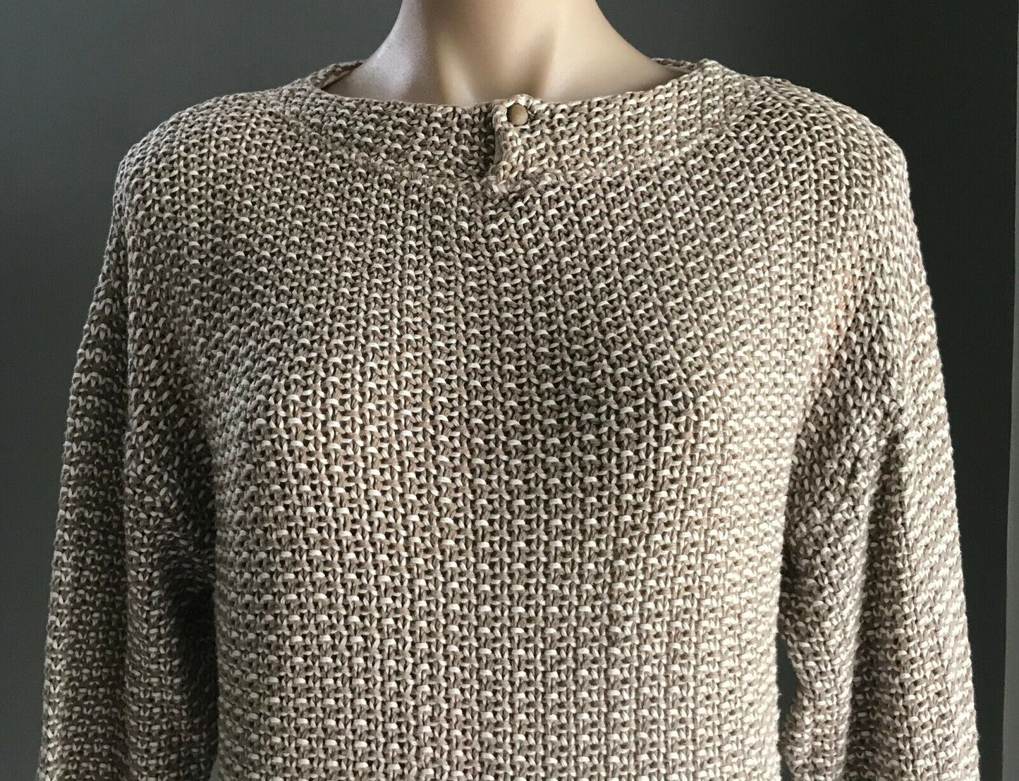 STEFANEL Brown & Off White Chunky Knit Sweater Jumper Ladies Size 12 Italian