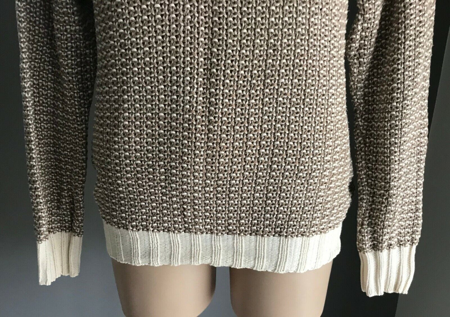 STEFANEL Brown & Off White Chunky Knit Sweater Jumper Ladies Size 12 Italian