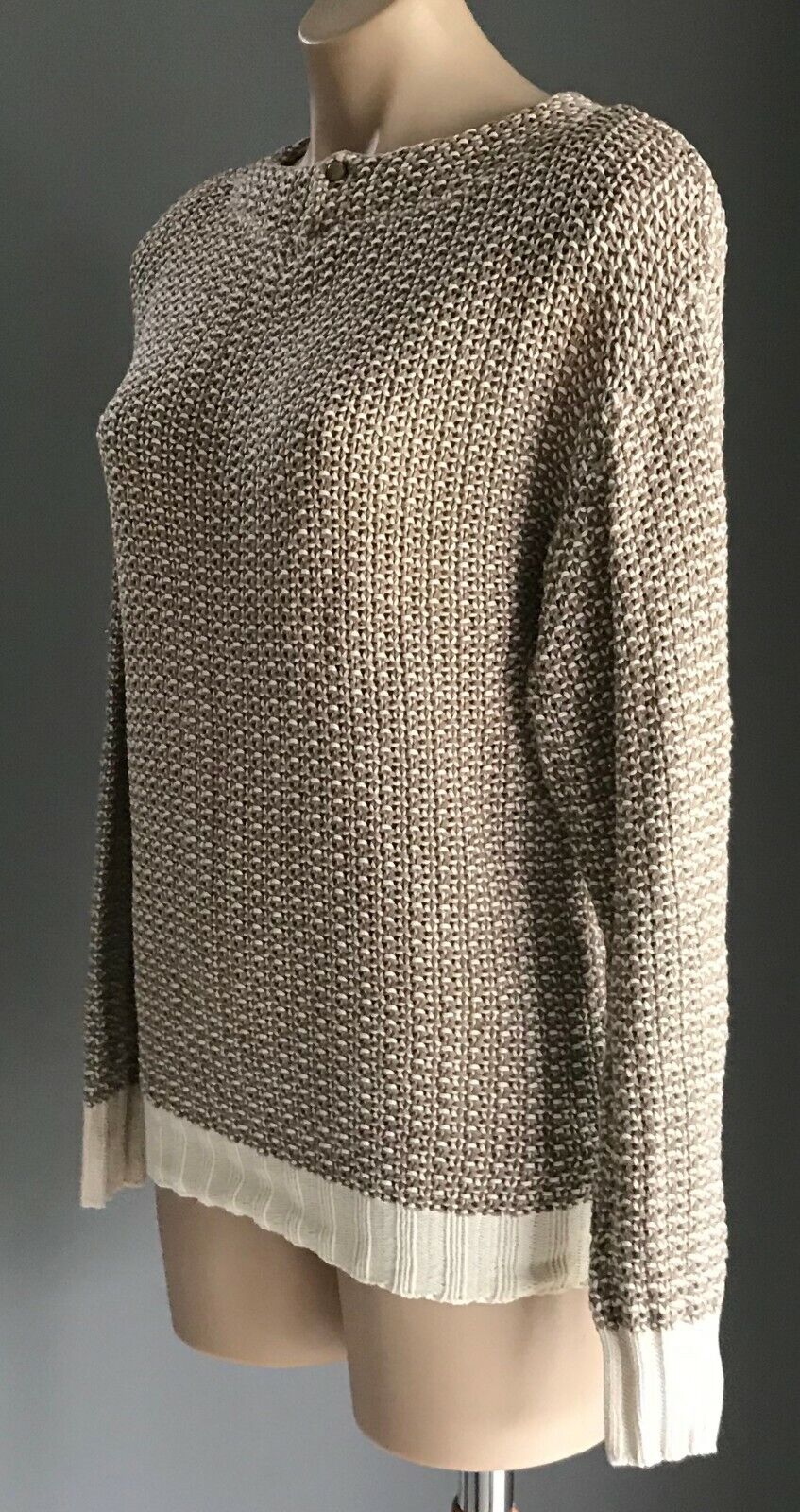 STEFANEL Brown & Off White Chunky Knit Sweater Jumper Ladies Size 12 Italian