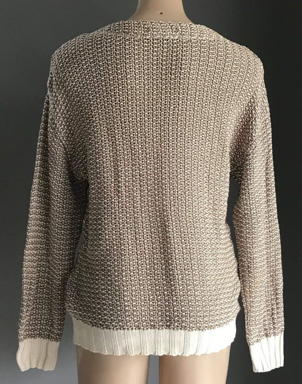 STEFANEL Brown & Off White Chunky Knit Sweater Jumper Ladies Size 12 Italian