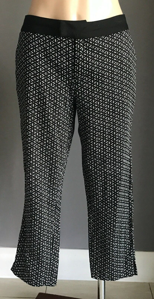 NOW Pants Black & White Geo Print Crop Straight Leg Trousers Ladies Size 12
