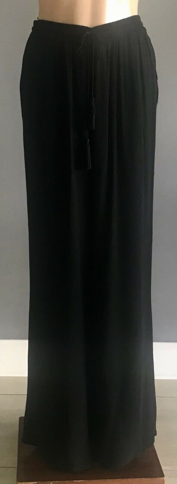 ATMOS & HERE Wide Leg Pants Black Elastic Waist w Tassel Whimsigoth Size 12
