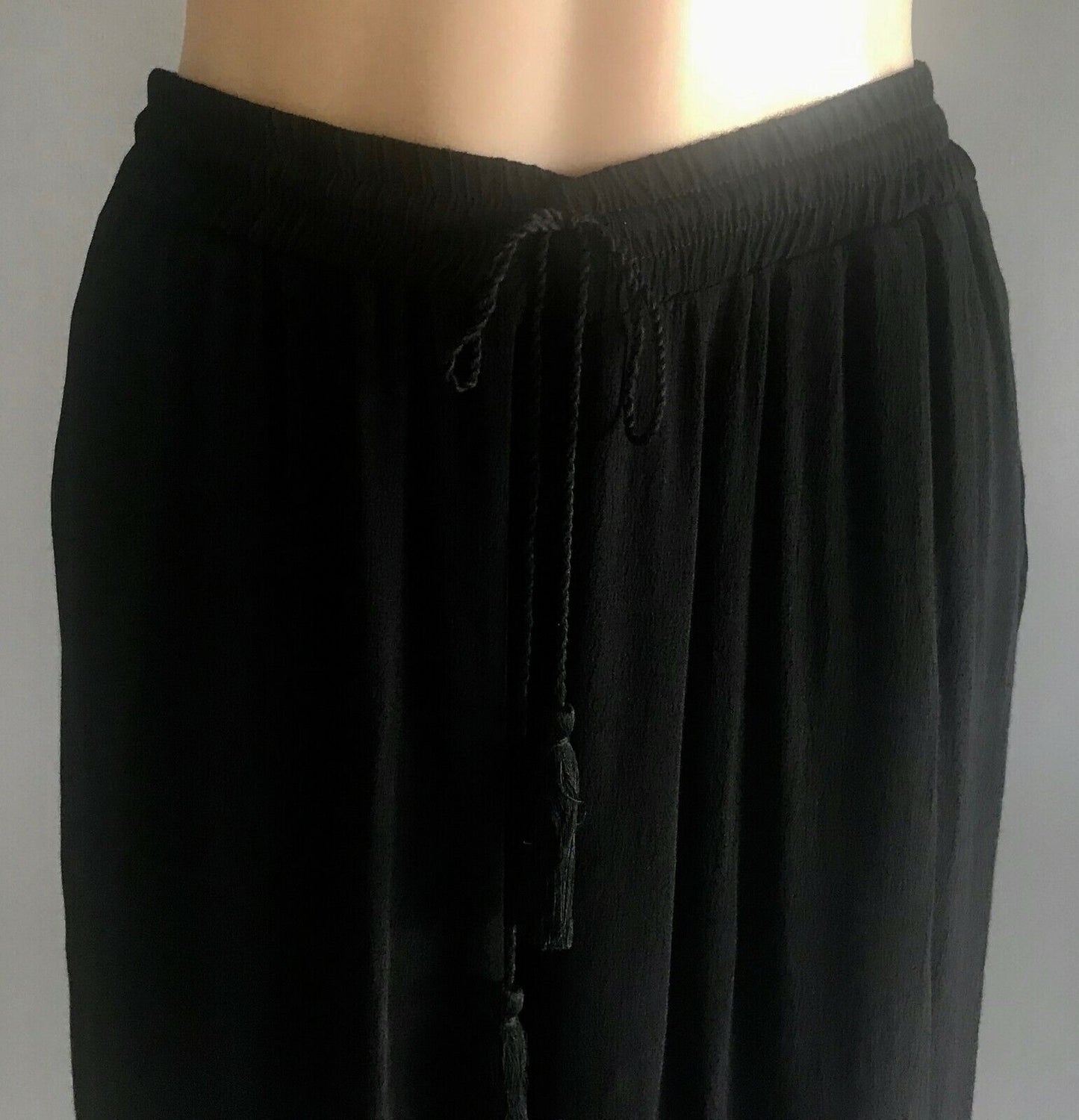 ATMOS & HERE Wide Leg Pants Black Elastic Waist w Tassel Whimsigoth Size 12