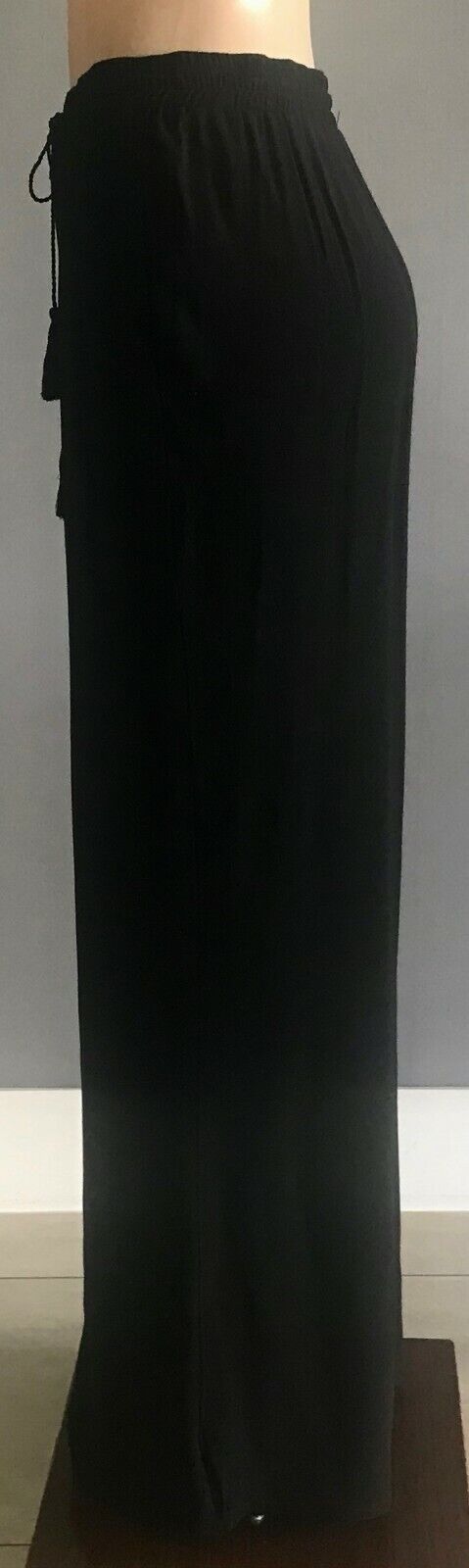 ATMOS & HERE Wide Leg Pants Black Elastic Waist w Tassel Whimsigoth Size 12