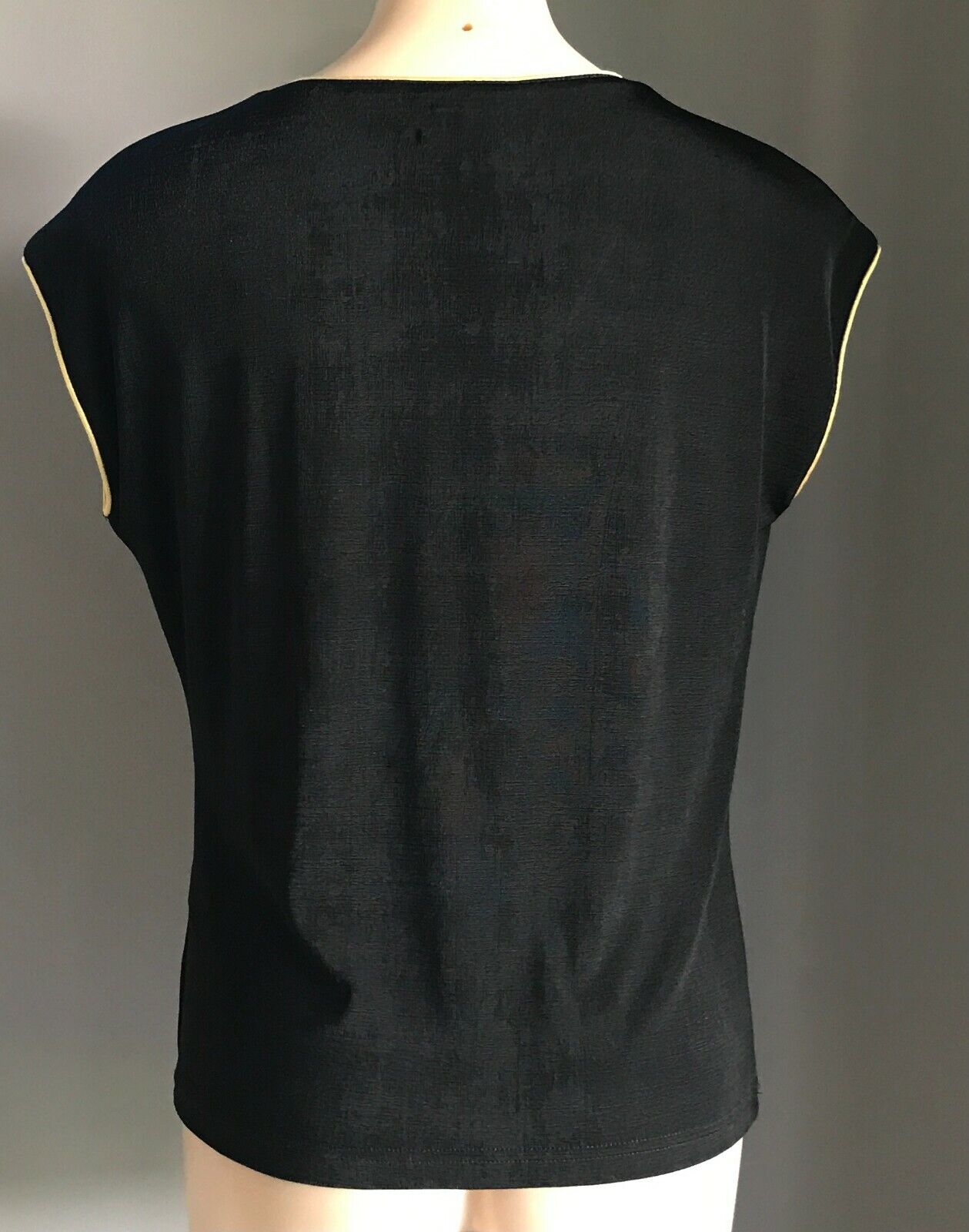 TOGETHER Top Black & Gold Floral Embroidered Stretch Extended Sleeve Size 12 90s