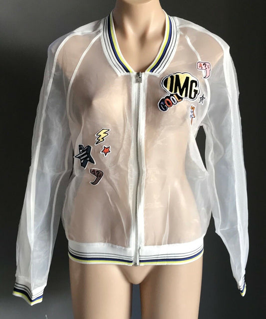 ONLY Bomber Jacket Sheer Organza "Fey Fey" Meme  w Mesh Net Trim Ladies  Size L