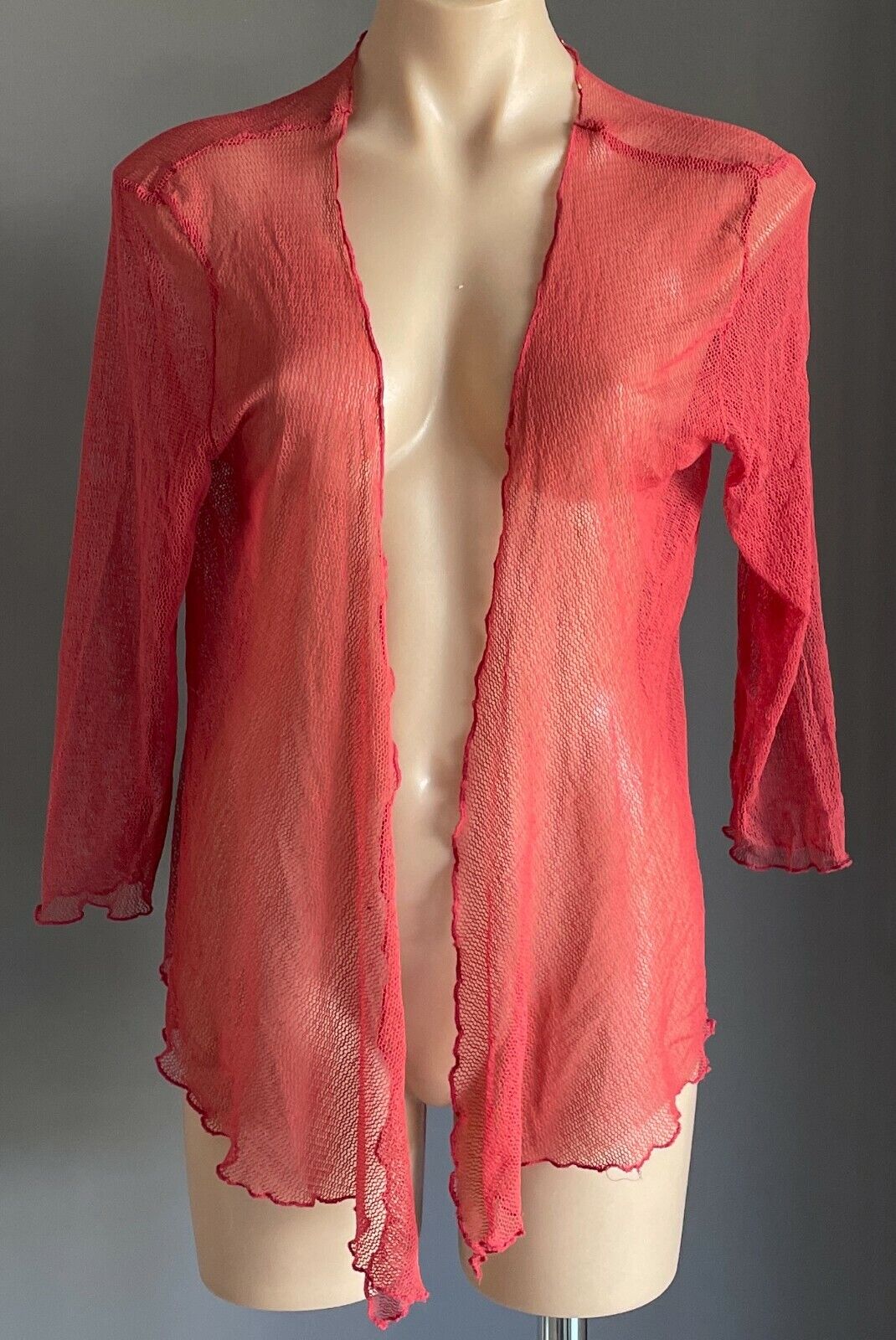 YARRA TRAIL Jacket Open Cardigan Rust Red 3/4 Sleeve Net Drape Front Sz L