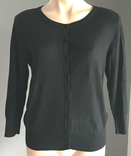 KHOKO Cardigan Black Fine Knit Long Sleeve Smart Casual Ladies Size S 10 12