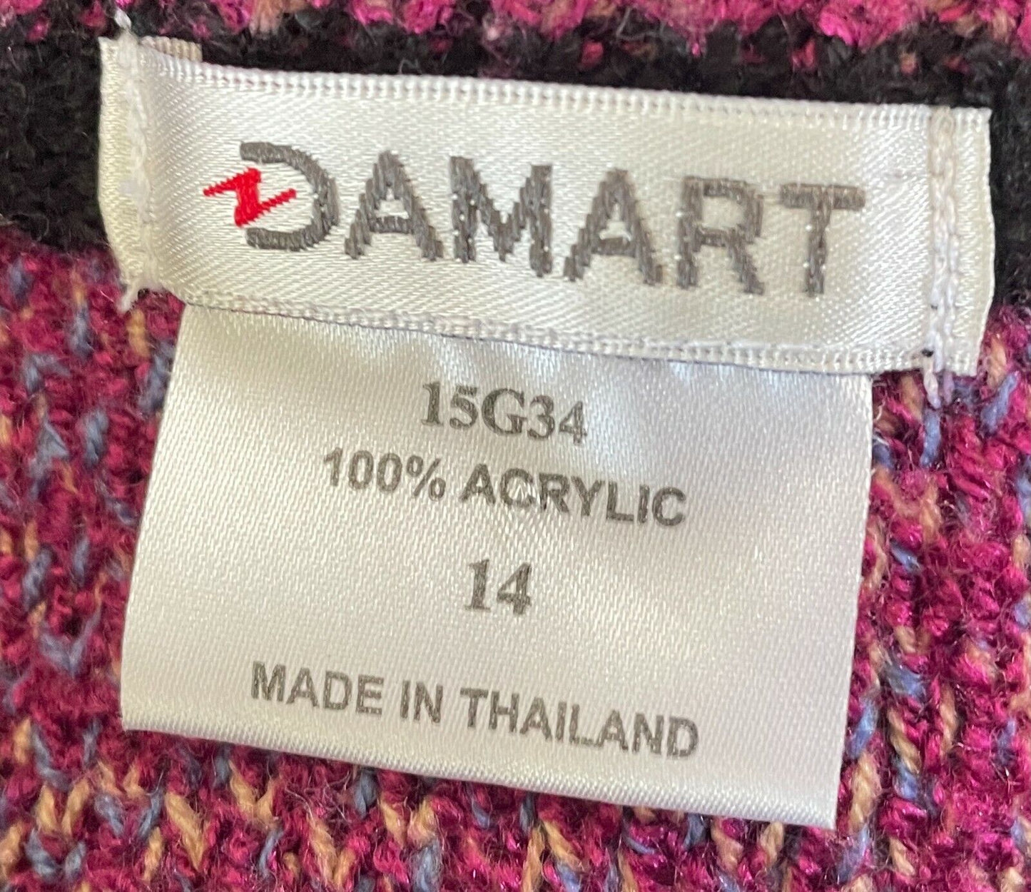 DAMART Cardigan Colourful Diamond Print Knit Long Sleeve Sz 14 Ugly Jumper Genre