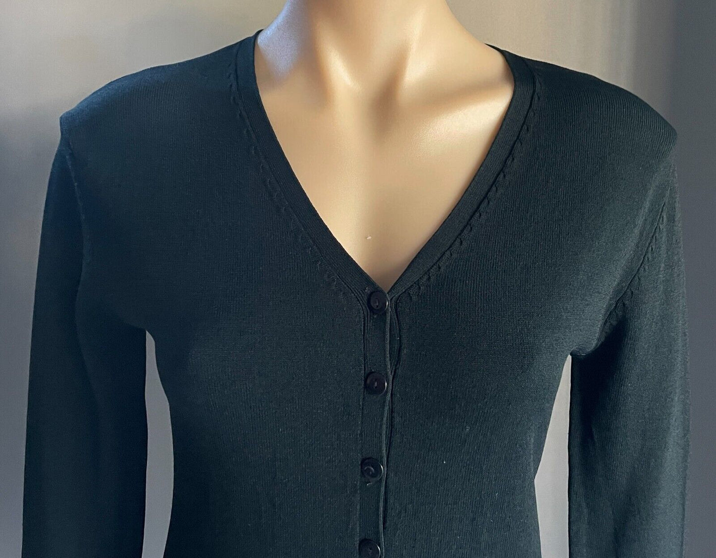 FASHION FAIR Cardigan Black Long Sleeve  w Pearl Bead Sequin Trim Size 8 10