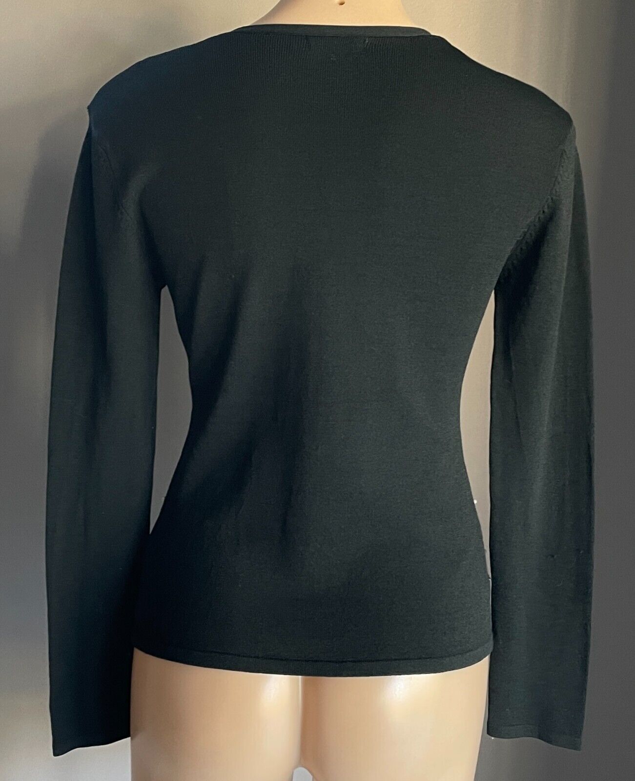 FASHION FAIR Cardigan Black Long Sleeve  w Pearl Bead Sequin Trim Size 8 10