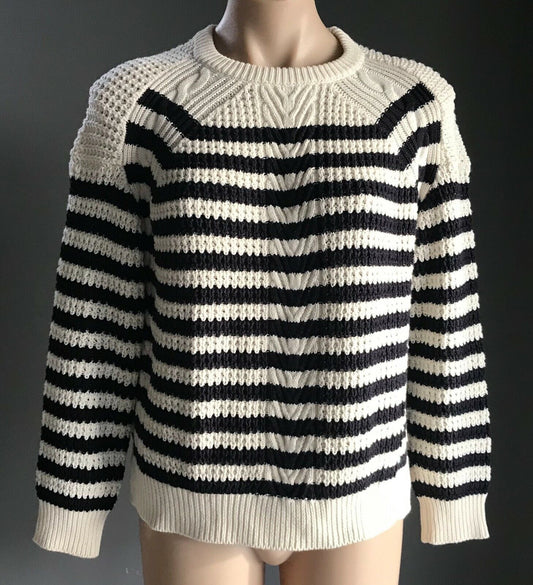 M&S COLLECTION Jumper Blue & White Stripe Long Sleeve Chunky Knit Size 10