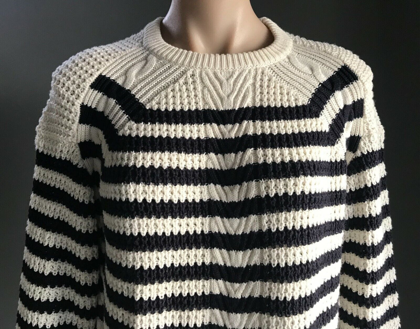 M&S COLLECTION Jumper Blue & White Stripe Long Sleeve Chunky Knit Size 10