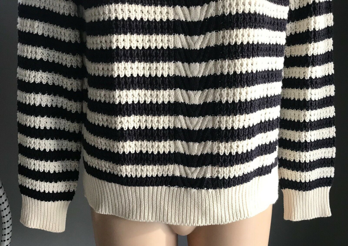 M&S COLLECTION Jumper Blue & White Stripe Long Sleeve Chunky Knit Size 10