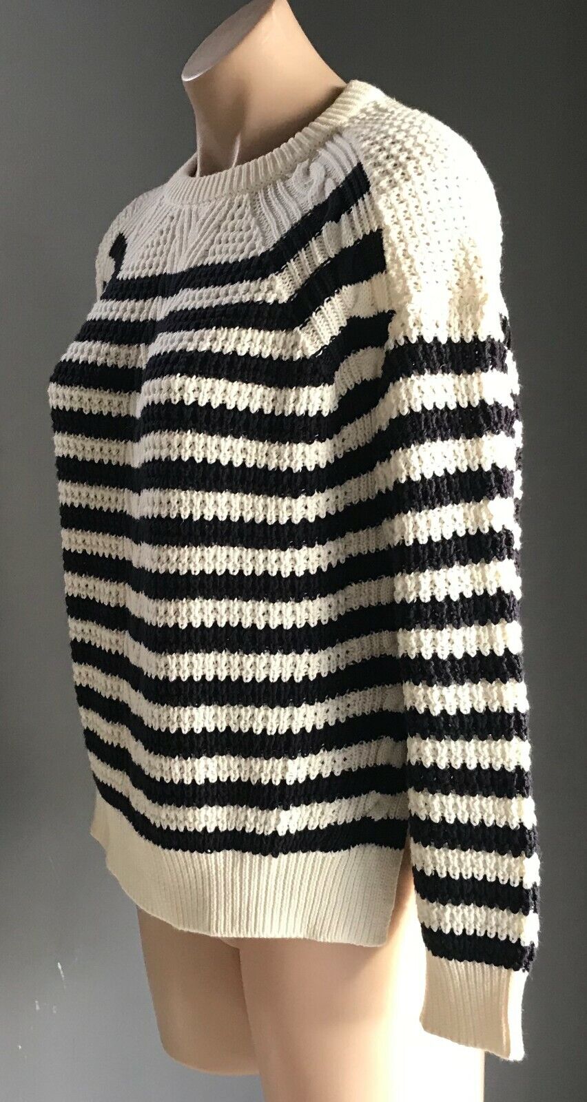 M&S COLLECTION Jumper Blue & White Stripe Long Sleeve Chunky Knit Size 10