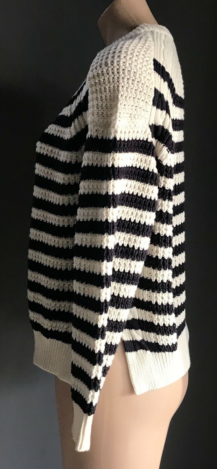M&S COLLECTION Jumper Blue & White Stripe Long Sleeve Chunky Knit Size 10