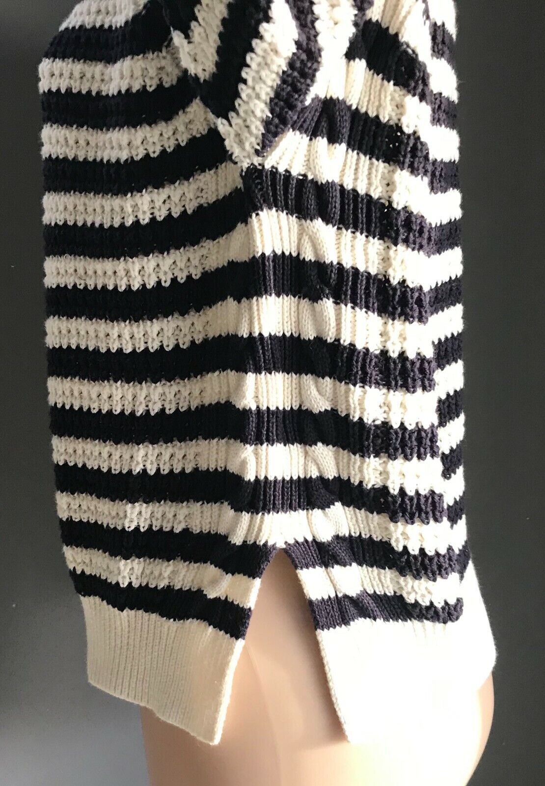 M&S COLLECTION Jumper Blue & White Stripe Long Sleeve Chunky Knit Size 10